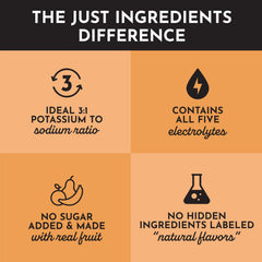 JUST INGREDIENTS Mango Lemonade Electrolyte Drink Mix packaging, long shelf life and value.