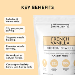JUST INGREDIENTS measuring scoop in package; ready-to-use protein for snacks.