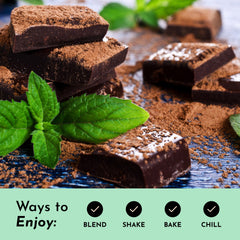 JUST INGREDIENTS Mint Chocolate Protein Shake glass highlights creamy mint chocolate flavor.