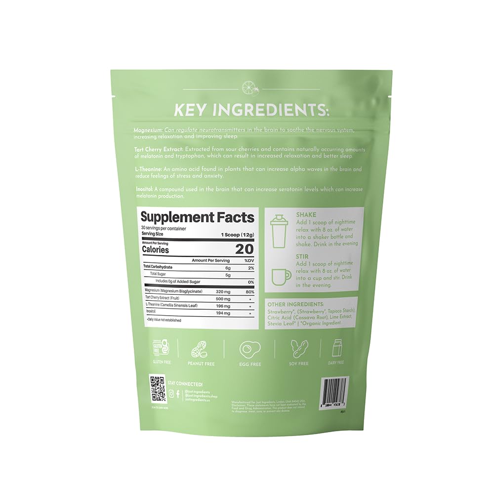 JUST INGREDIENTS Nighttime Relax scoop beside glass for easy nightly mixing