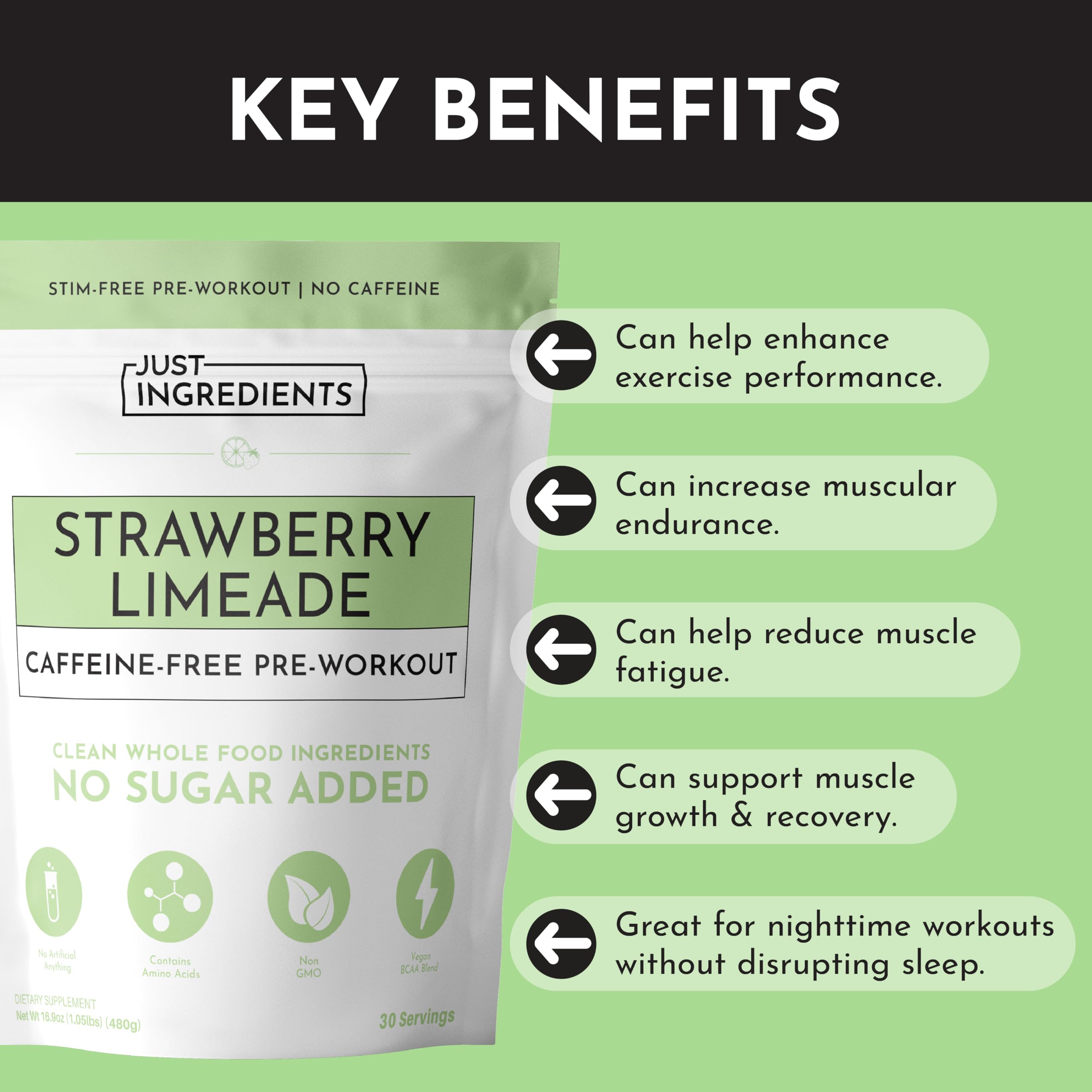JUST INGREDIENTS Pre-Workout Strawberry Limeade prepared drink in glass