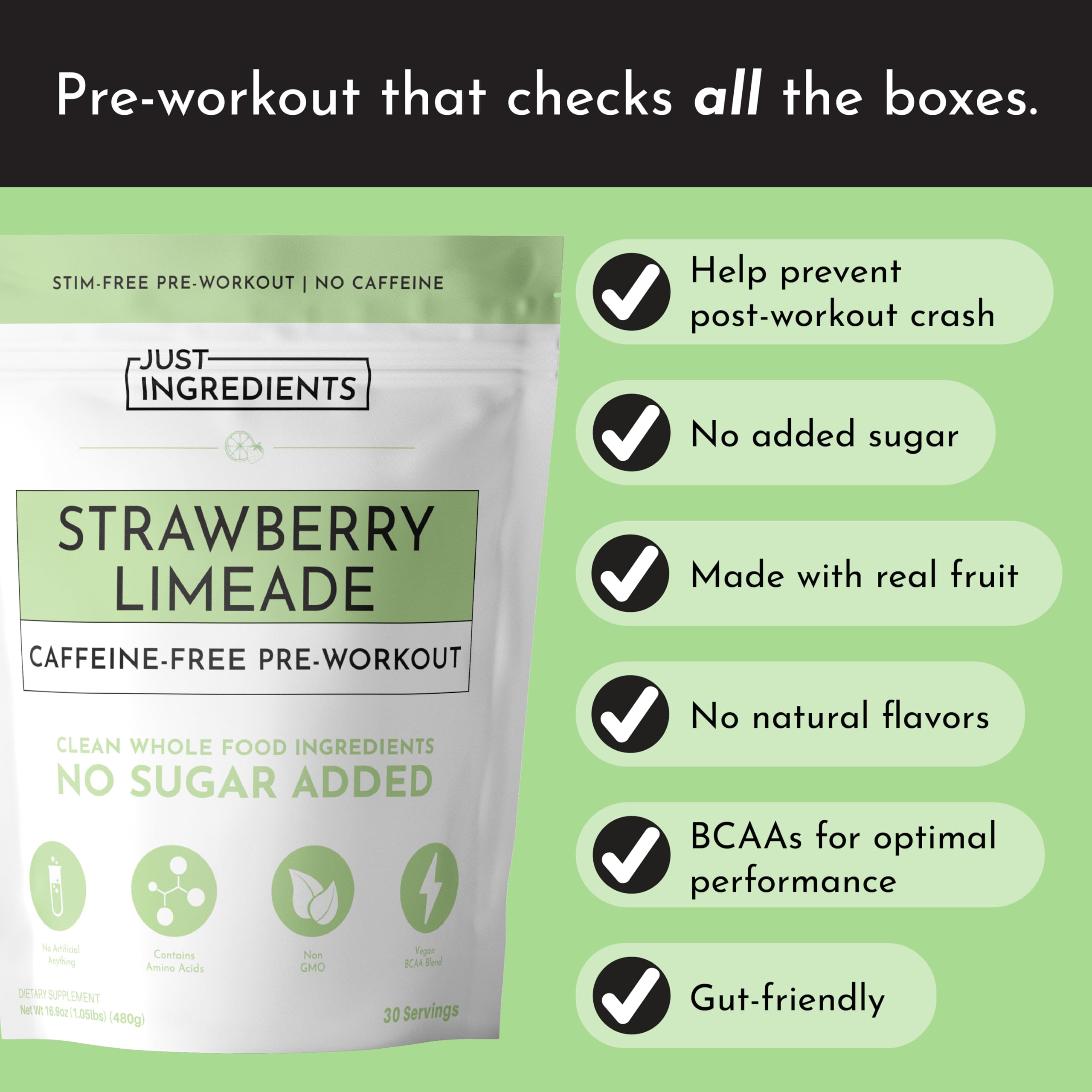 JUST INGREDIENTS Pre-Workout label detail highlights clean label promise