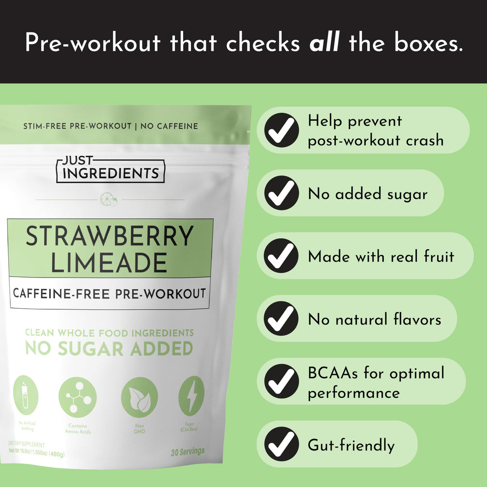 JUST INGREDIENTS Pre-Workout label detail highlights clean label promise