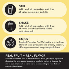 JUST INGREDIENTS Pre-Workout Tropical Paradise gym-bag scene for on-the-go fueling.