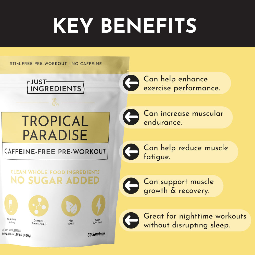 JUST INGREDIENTS Tropical Paradise label close-up highlighting clean ingredients