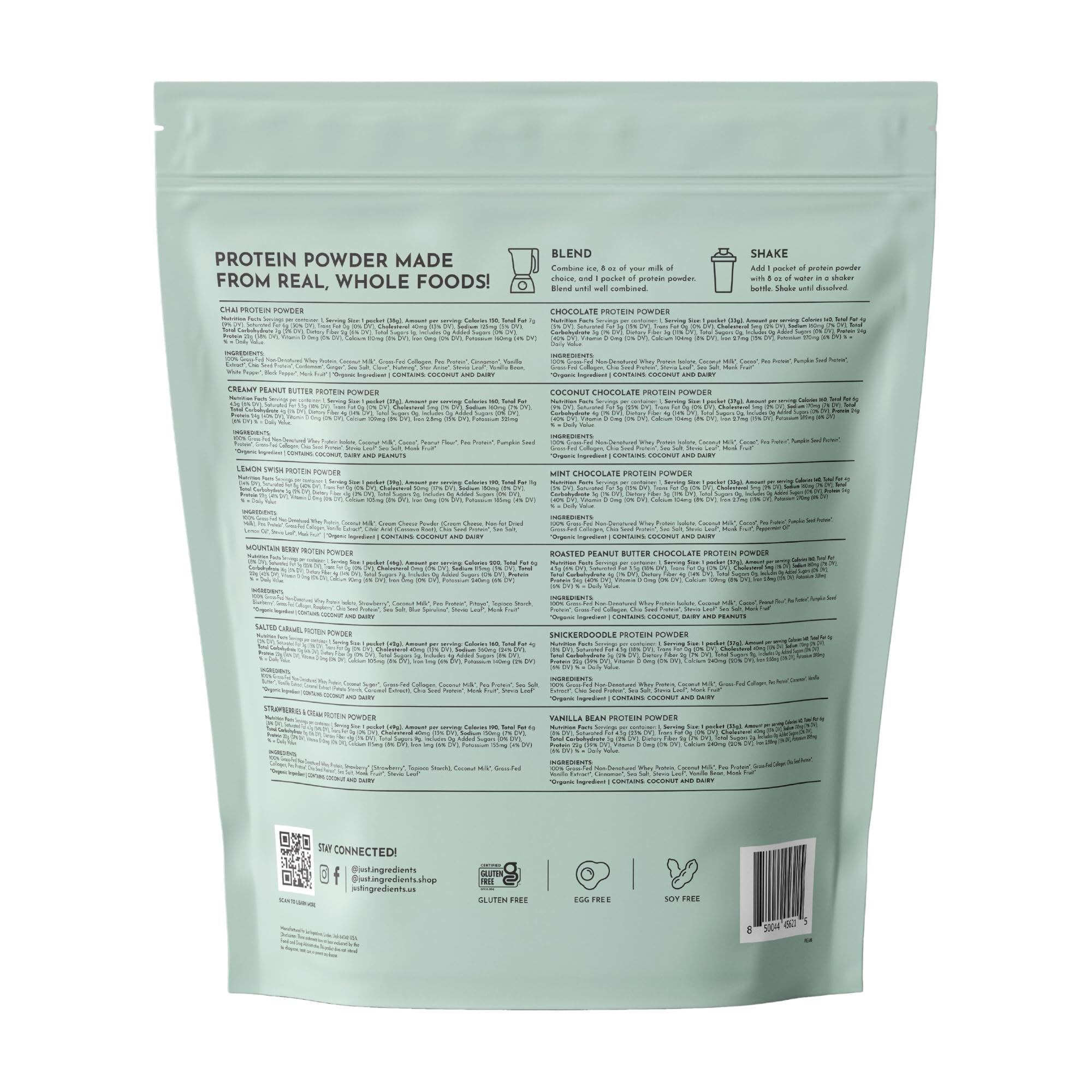 JUST INGREDIENTS protein powder shake in glass ready to drink