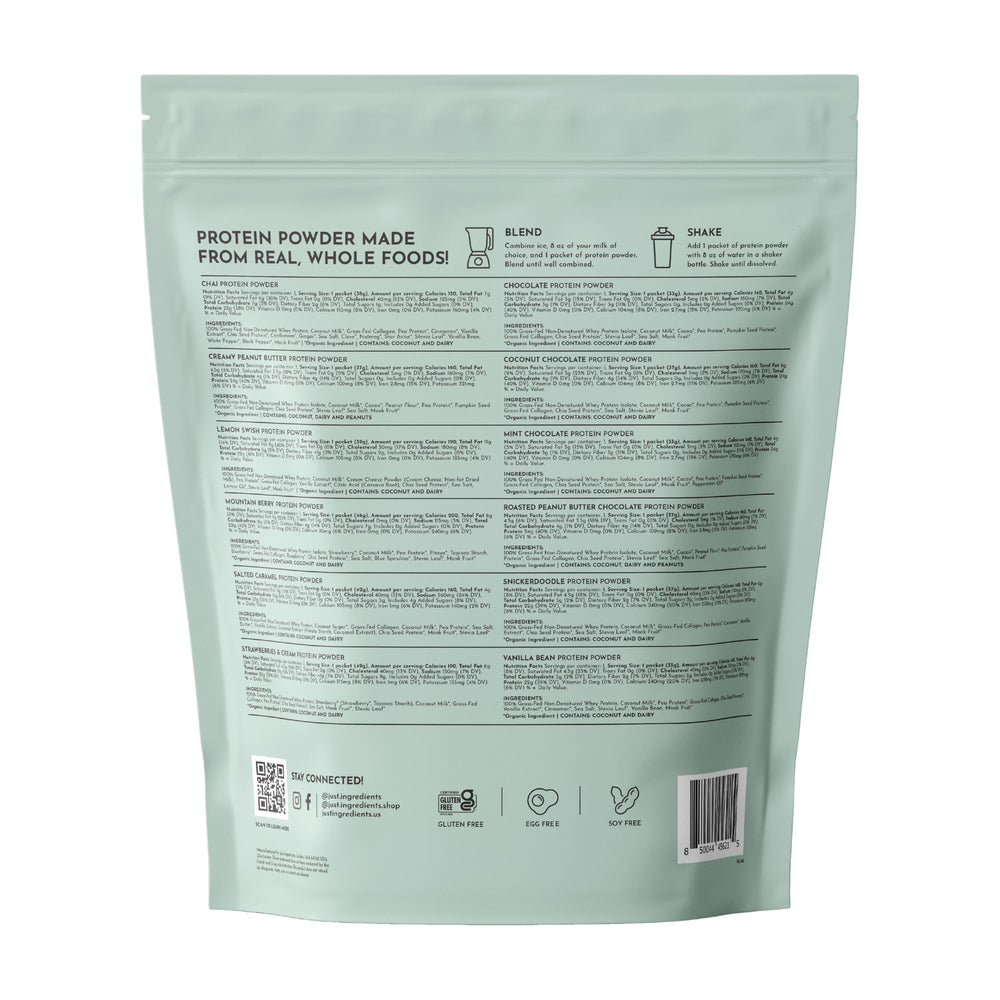 JUST INGREDIENTS protein powder shake in glass ready to drink