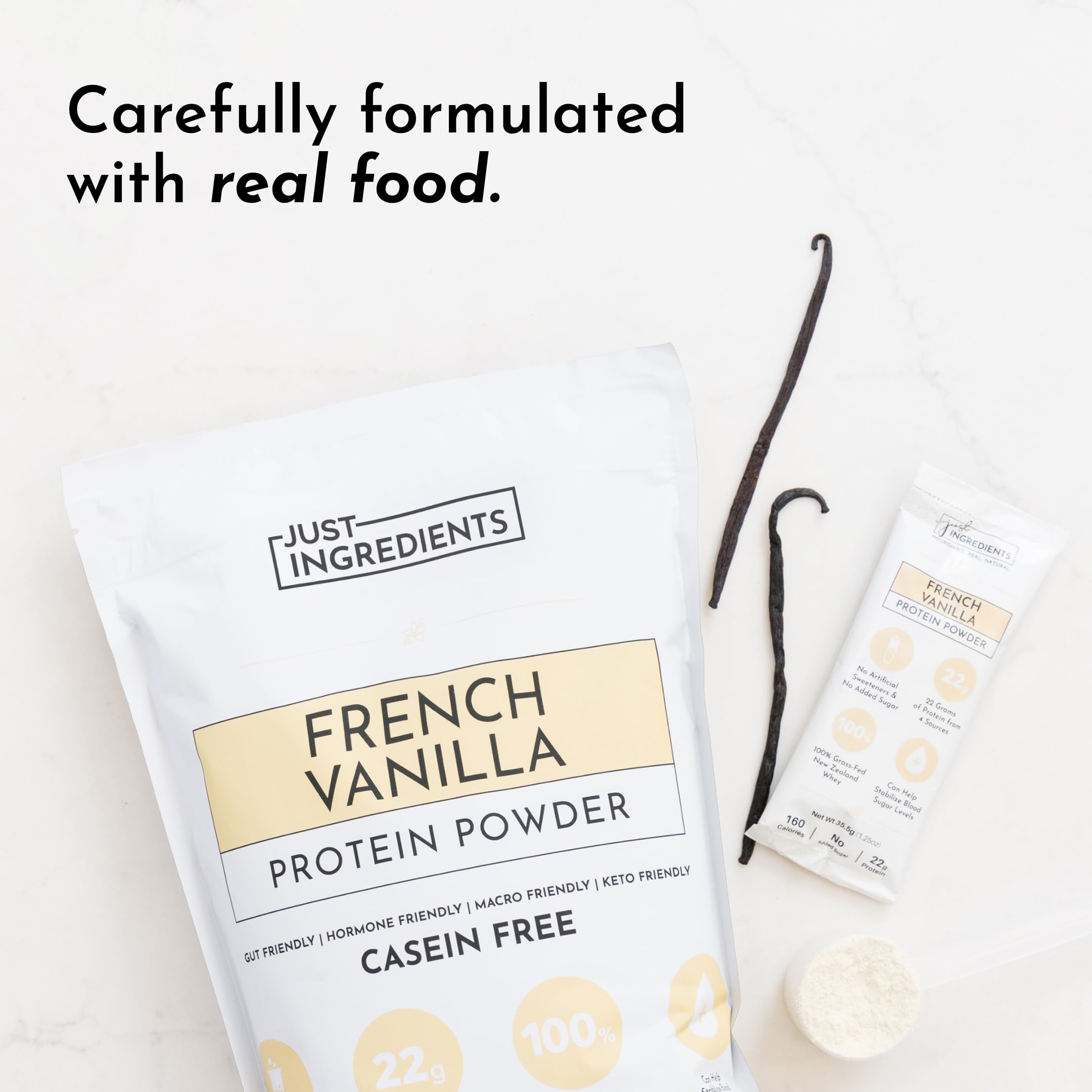 JUST INGREDIENTS protein shake glass; mix with fruits for a creamy beverage.