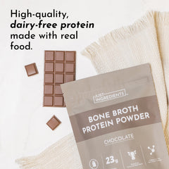 Just Ingredients Ready-to-mix powder beside blender for smoothies and hot drinks