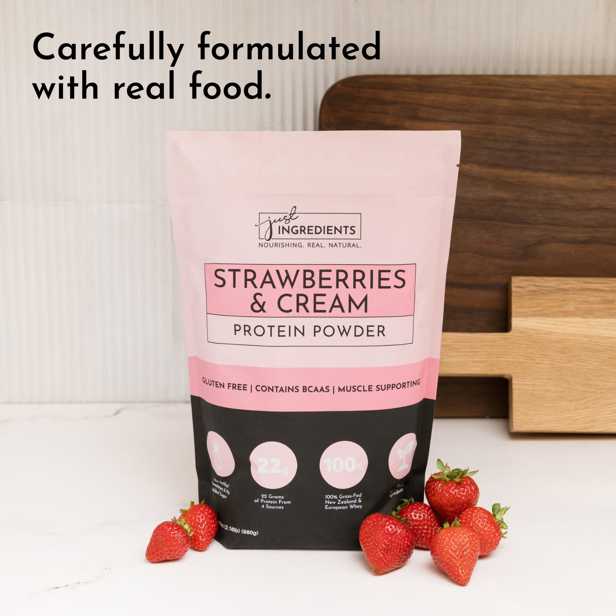 JUST INGREDIENTS Strawberries & Cream powder used in baking for high-protein treats