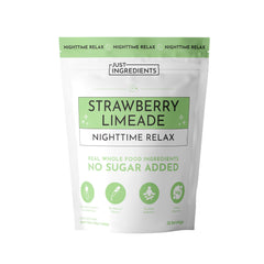 JUST INGREDIENTS Strawberry Limeade Nighttime Relax drink in glass highlights flavorful wind-down