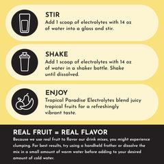 JUST INGREDIENTS Tropical Paradise Electrolytes pour demonstrating quick mix for workouts.