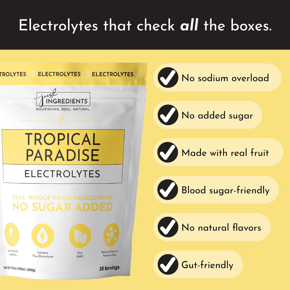 JUST INGREDIENTS Tropical Paradise Electrolytes scoop for quick, easy hydration.