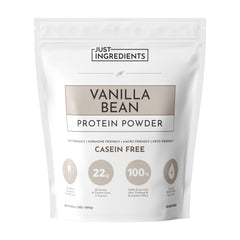JUST INGREDIENTS Vanilla Bean Protein Bottle shows clean label and convenient protein source.