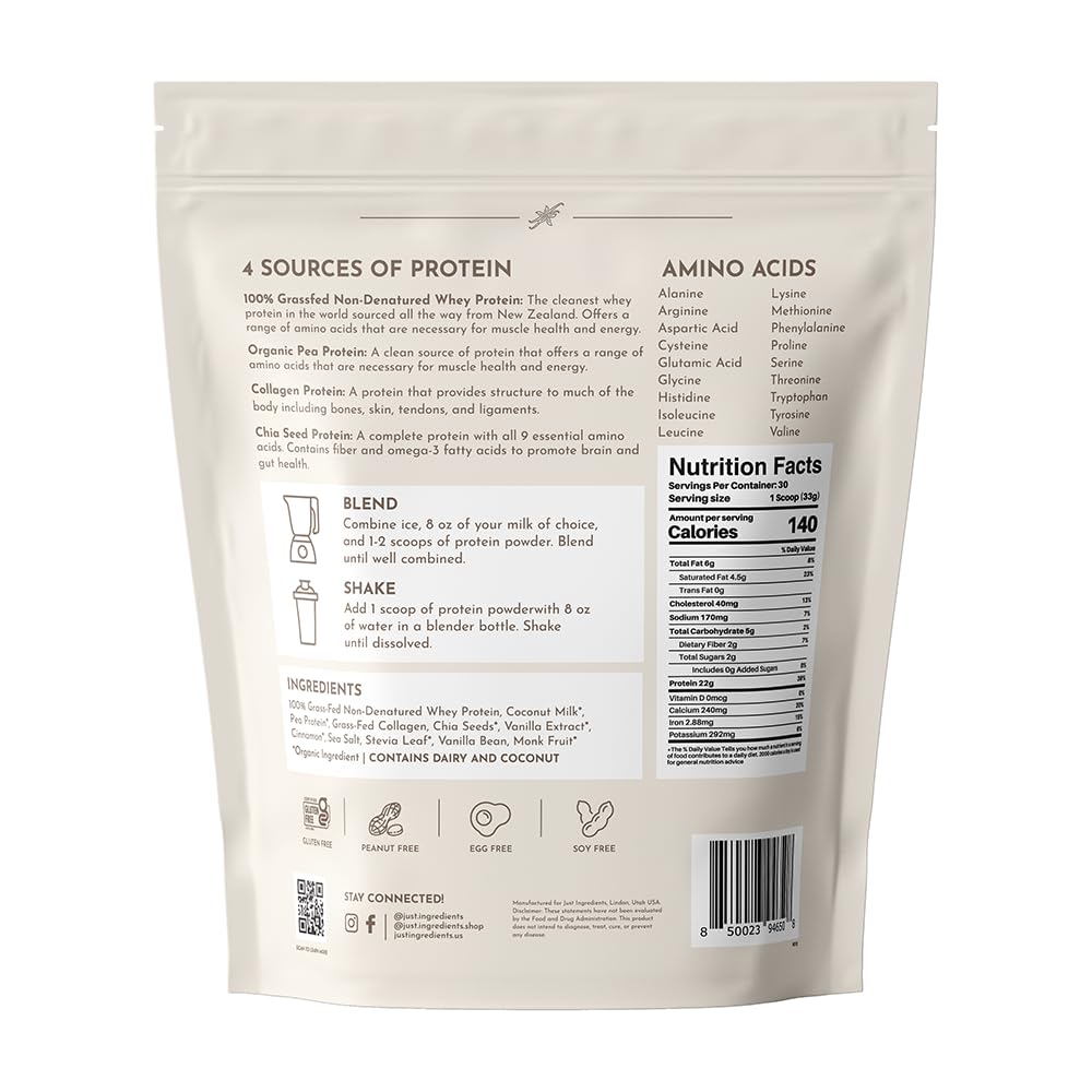 JUST INGREDIENTS Vanilla Bean Protein Powder Scoop ready for quick shakes.