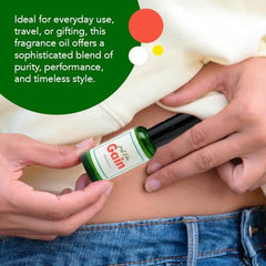 Just Like Gain label detail highlights natural essential oil blend for gentle fragrance.