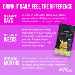 Just Move Fruit Punch Energy Rush served in a glass after mixing