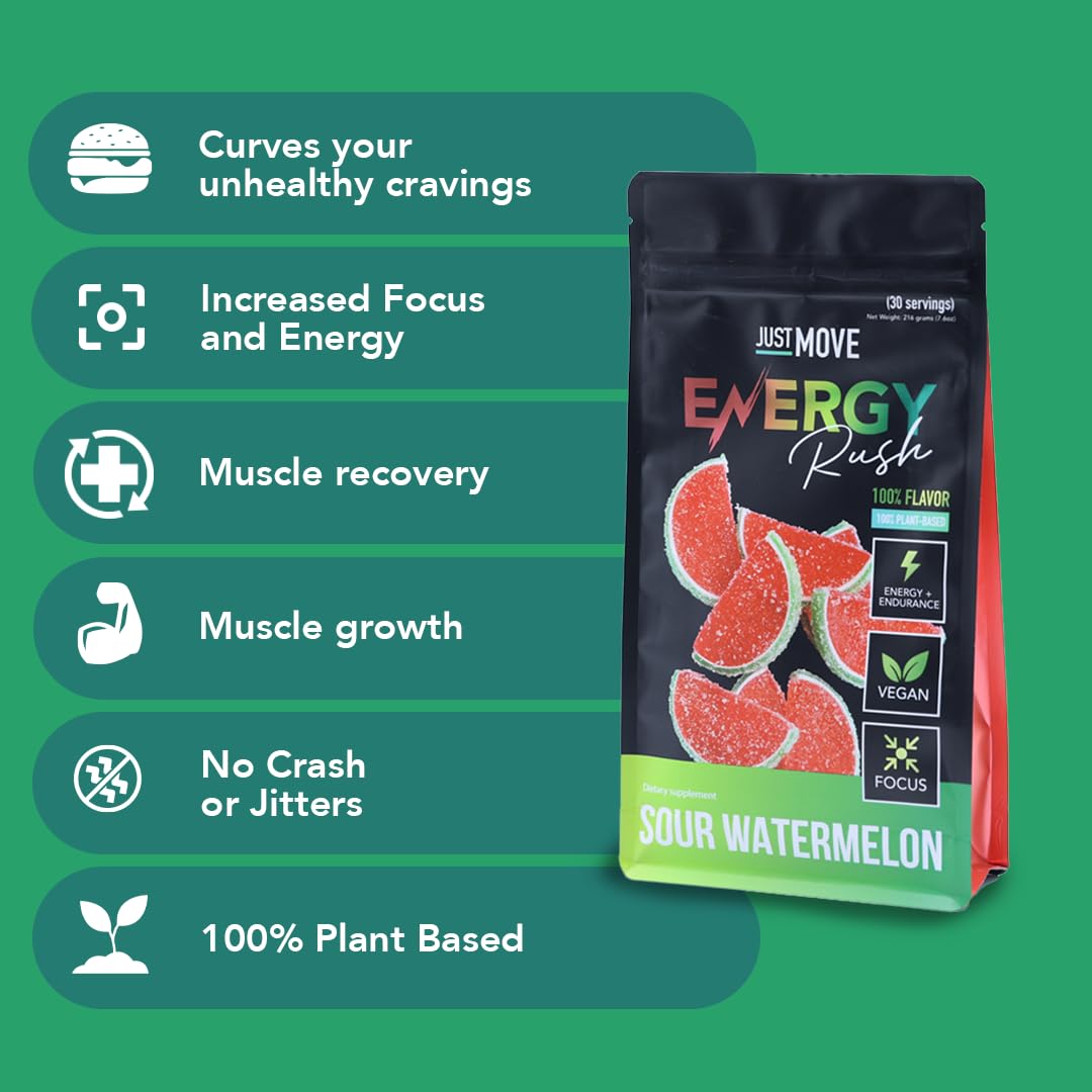Sour Watermelon Energy Rush tub displaying 30 servings for workouts.