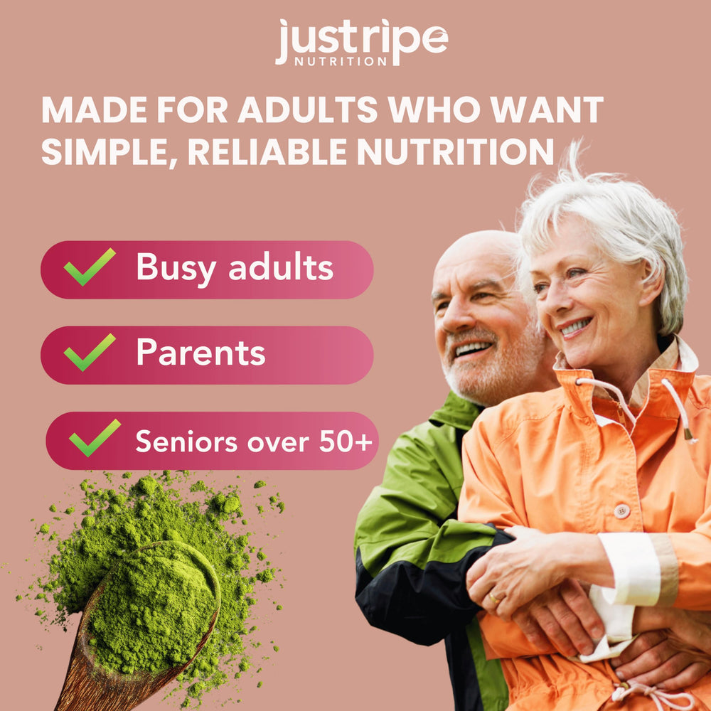 Just Ripe Field of Greens lemon beet root blend for daily nourishment.
