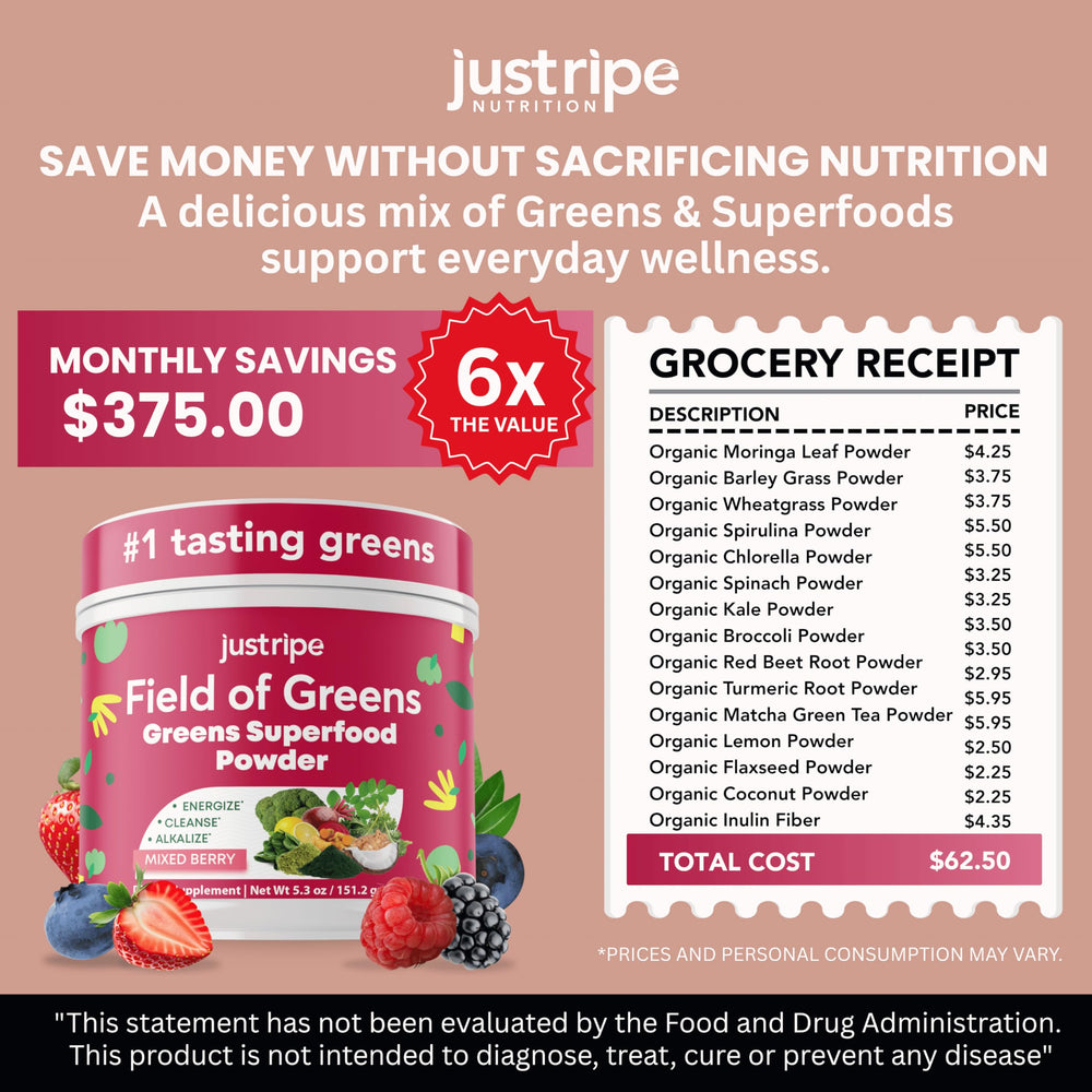 Just Ripe Field of Greens package label highlights organic greens.