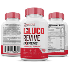 Justified Gluco Revive Extreme ingredients panel with vitamins C, B6, and B12.