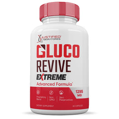 Justified Gluco Revive Extreme proprietary blend illustration featuring turmeric, berberine, resveratrol.