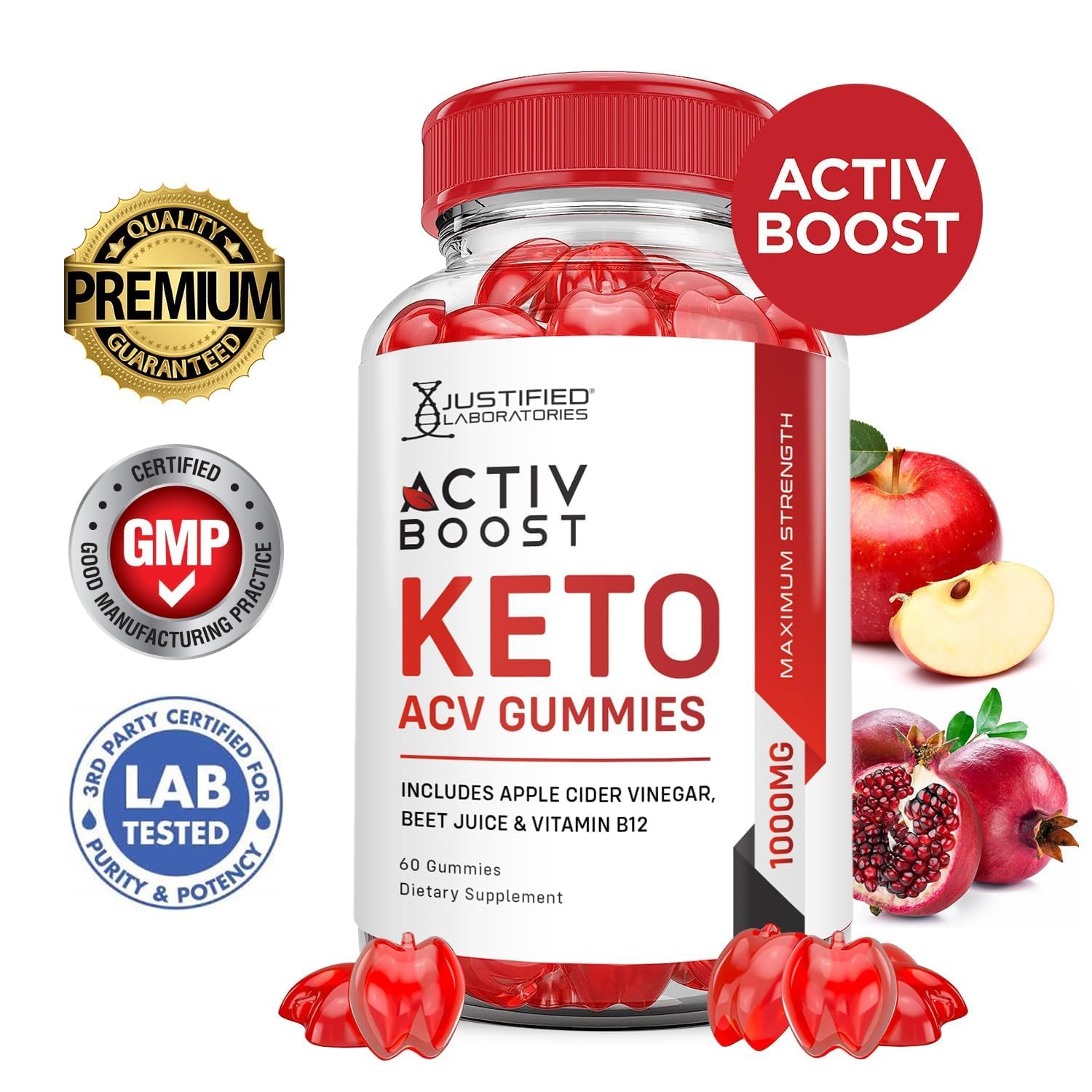 Justified Laboratories Activboost Keto ACV Gummies bottle pouring into hand for easy use