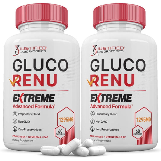Justified Laboratories Gluco Renu Extreme 1295mg bottle for daily wellness support