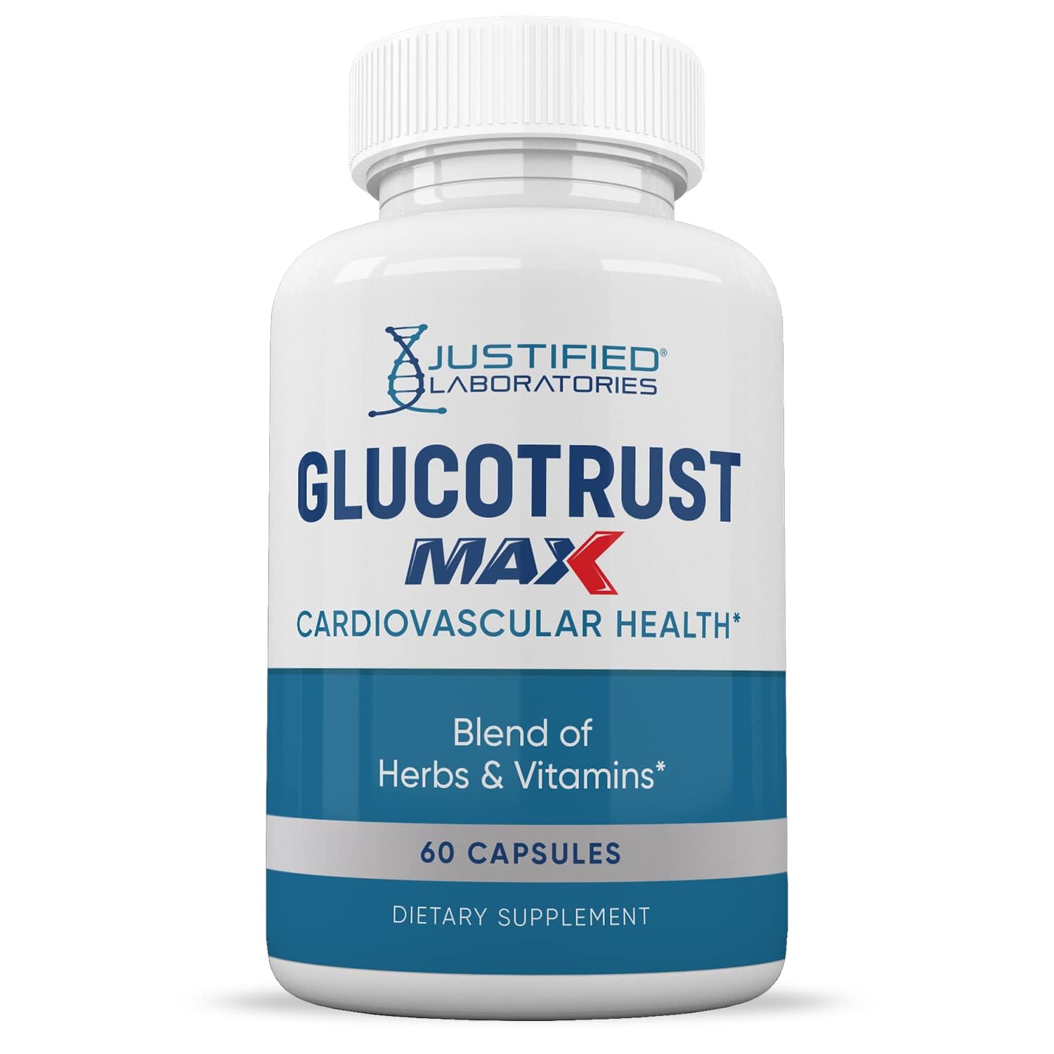Justified Laboratories Glucotrust Max 3-pack display for on-the-go wellness