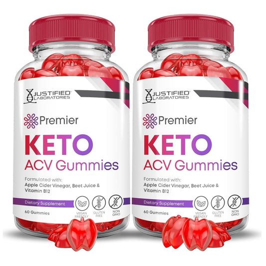 Justified Laboratories Premier Keto ACV Gummies en bote para ingesta diaria conveniente