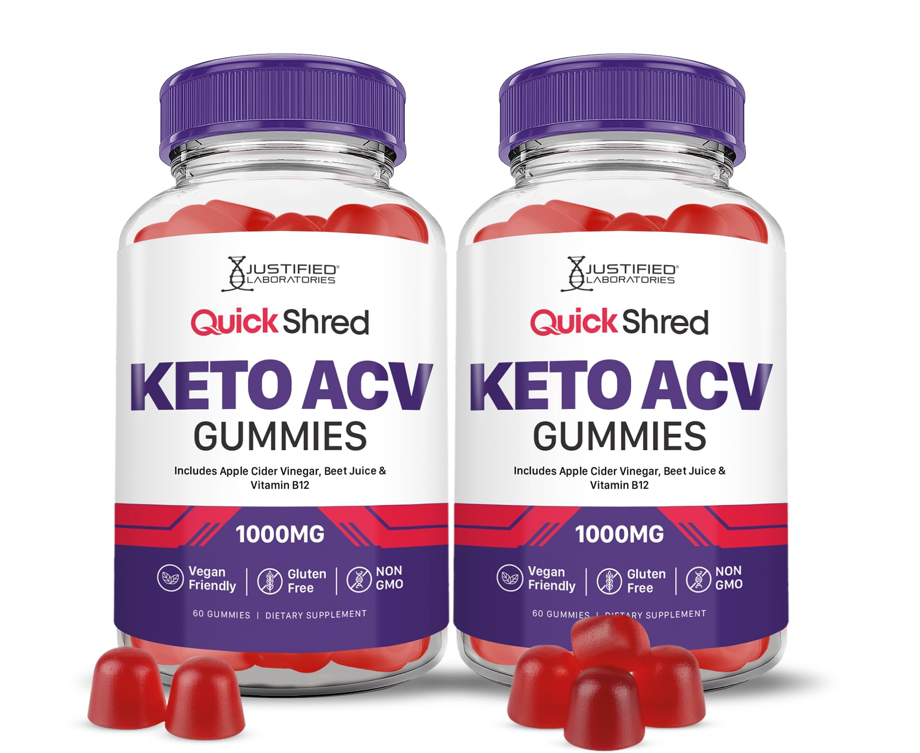 Justified Laboratories Quick Shred Keto ACV Gummies bottle with 1000mg ACV and beet juice powder for daily wellness