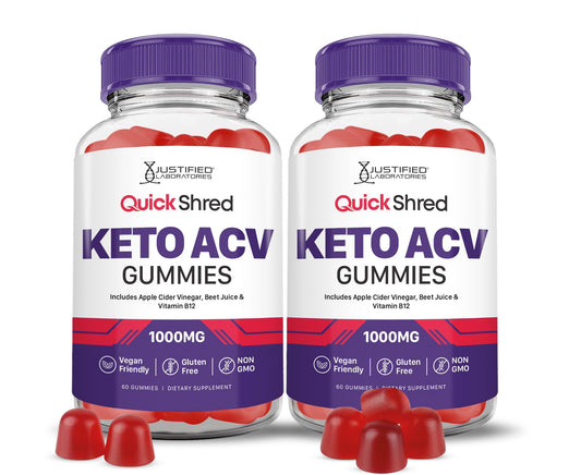 Justified Laboratories Quick Shred Keto ACV Gummies bottle with 1000mg ACV and beet juice powder for daily wellness