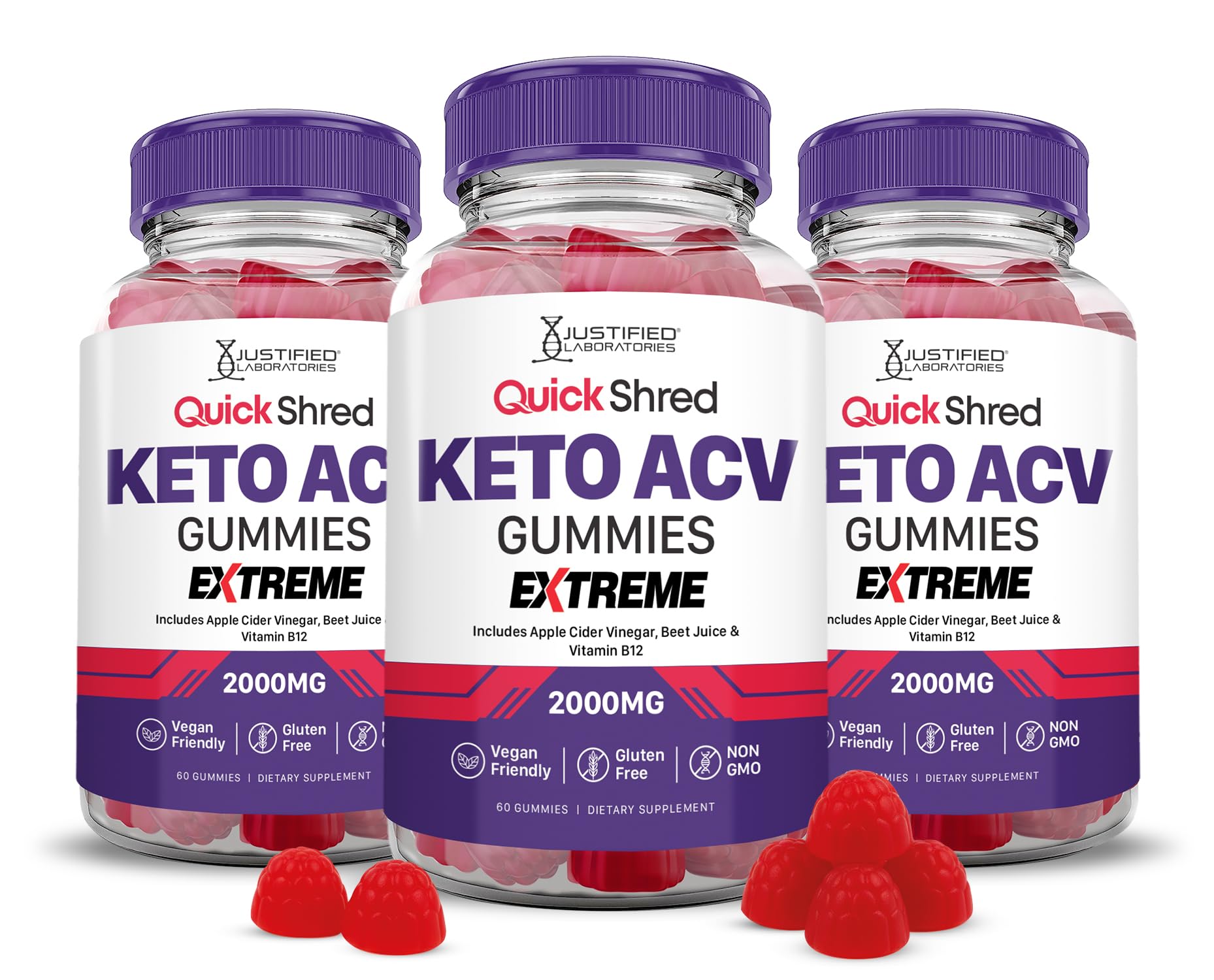 Justified Laboratories Quick Shred Keto ACV Gummies bottle—delicious daily support with apple cider vinegar.
