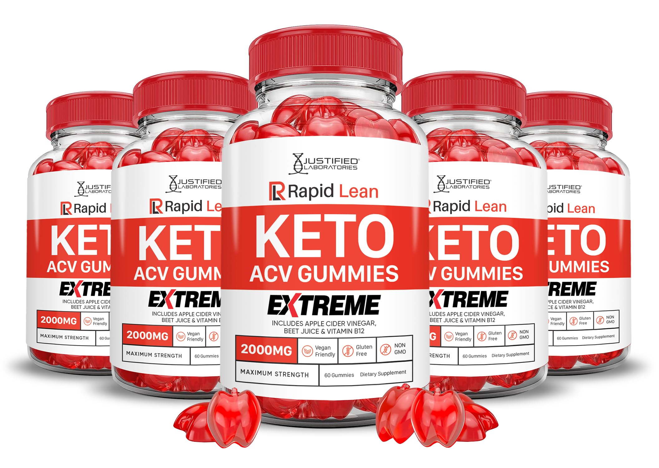 Justified Laboratories Rapid Lean Keto ACV Gummies pack front, tasty daily health option