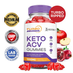 Close-up of Justified Laboratories Turbo Ripped Keto ACV gummies showing texture