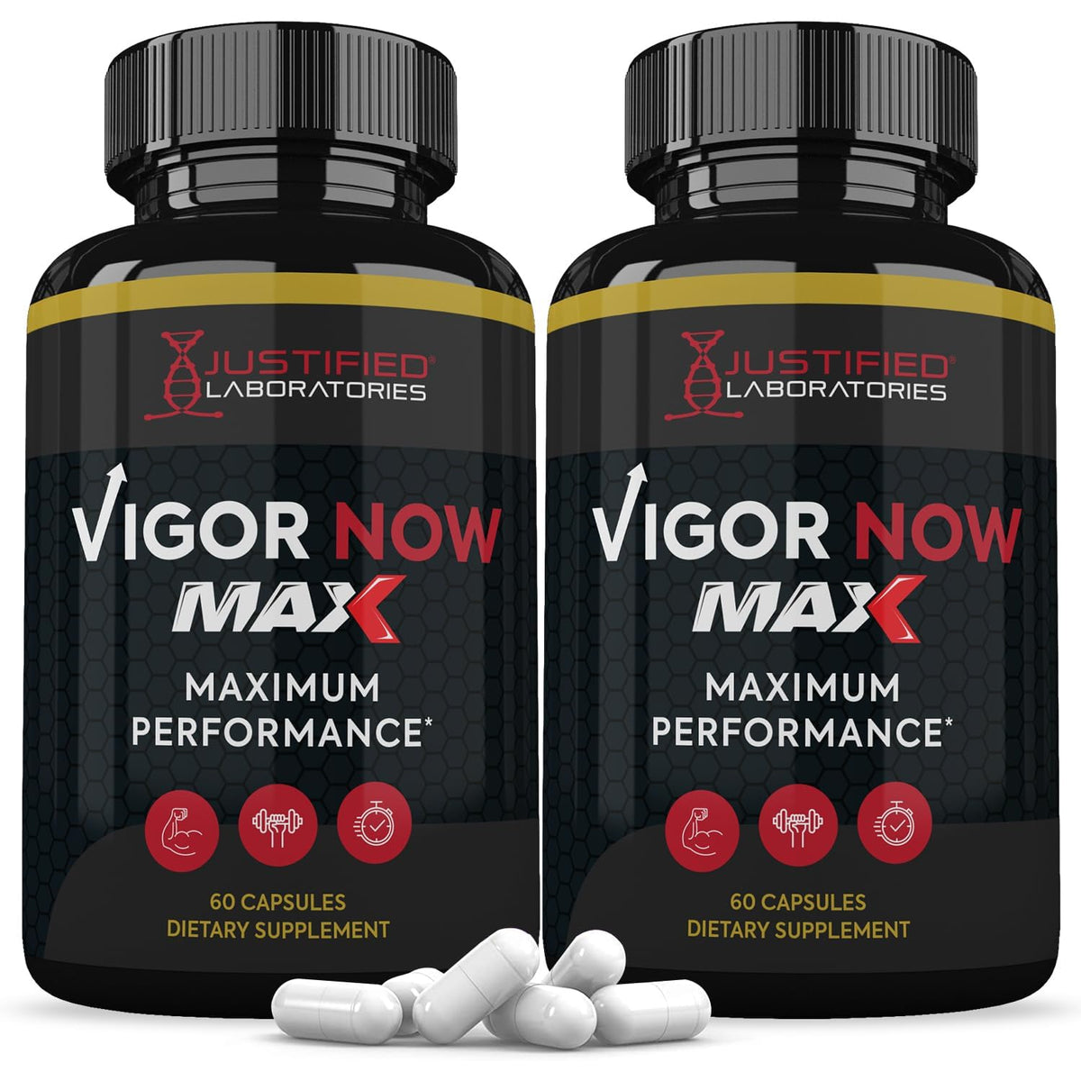Justified Laboratories Vigor Now Max 1600MG bottle for daily vitality support.