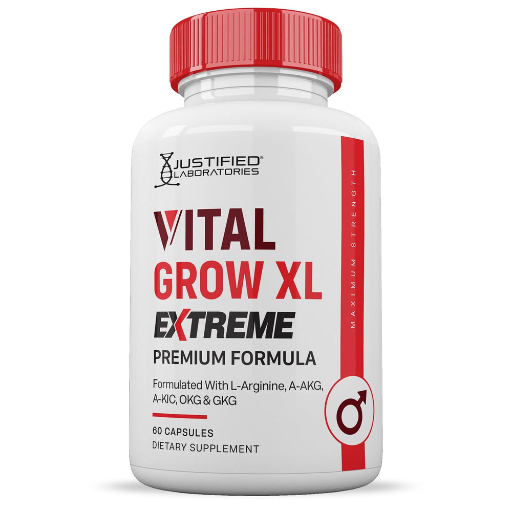 Justified Laboratories Vital Grow XL Extreme label close-up communicates safety and quality standards.