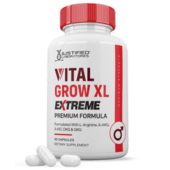 Justified Laboratories Vital Grow XL Extreme pills bottle close-up for daily vitality support