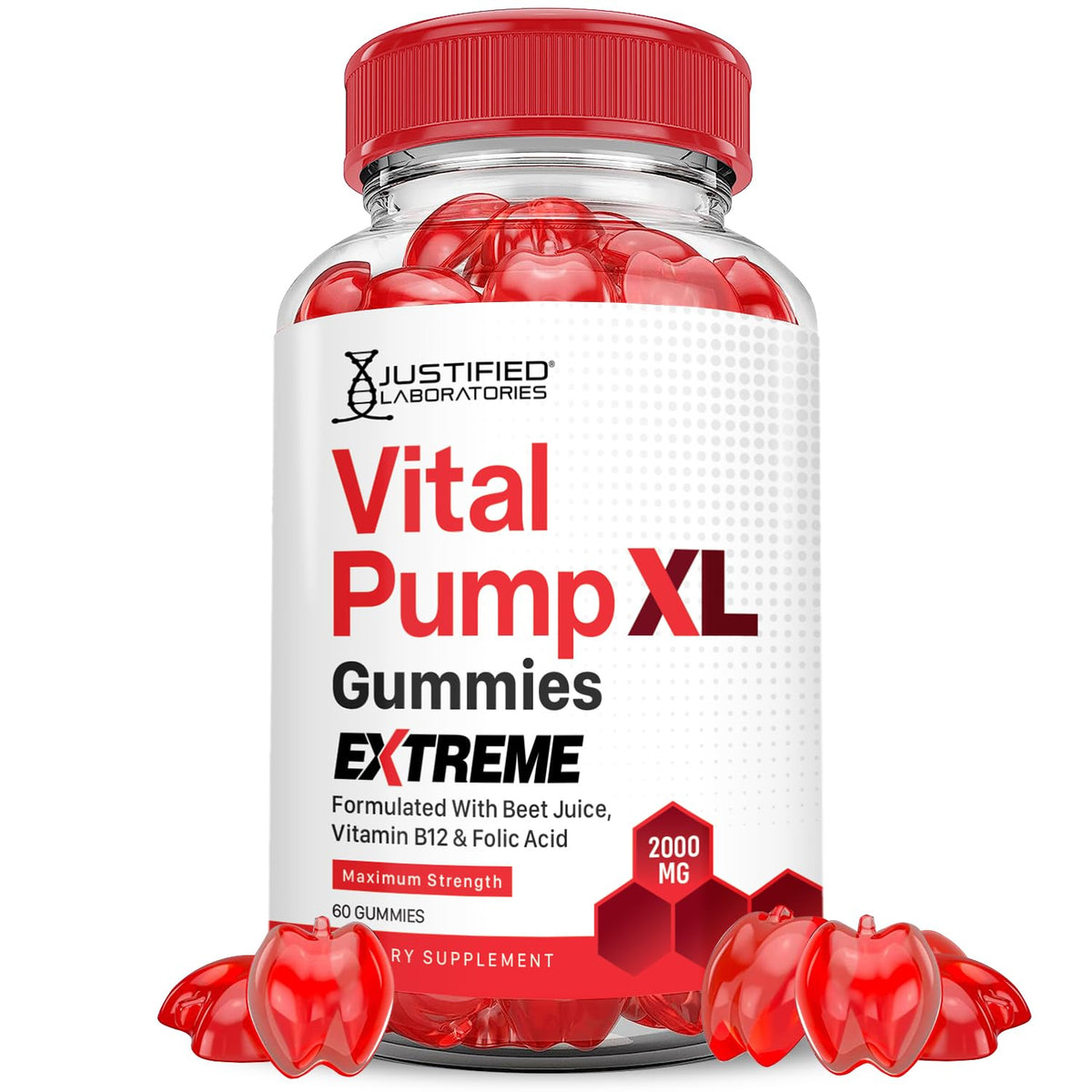 Justified Laboratories Vital Pump XL Gummies pack for convenient daily wellness on the go.