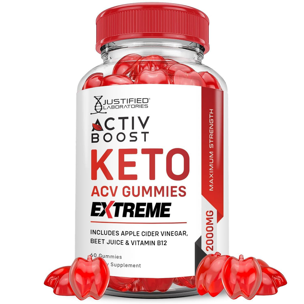 Justified Labs ActivBoost Keto ACV Gummies bottle with vibrant red gummies for daily support