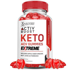 Justified Labs ActivBoost Keto ACV Gummies bottle with vibrant red gummies for daily support
