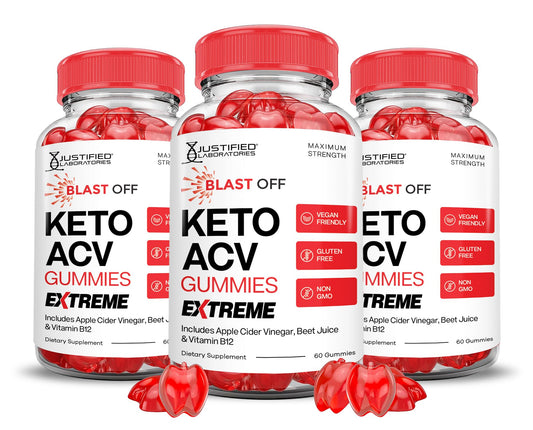 Justified Laboratories Blast Off Keto ACV Gummies bottle for daily use.