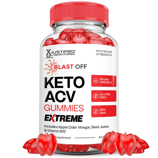 Justified Laboratories Blast Off Keto ACV Gummies packshot—delicious daily wellness in a chewable form.