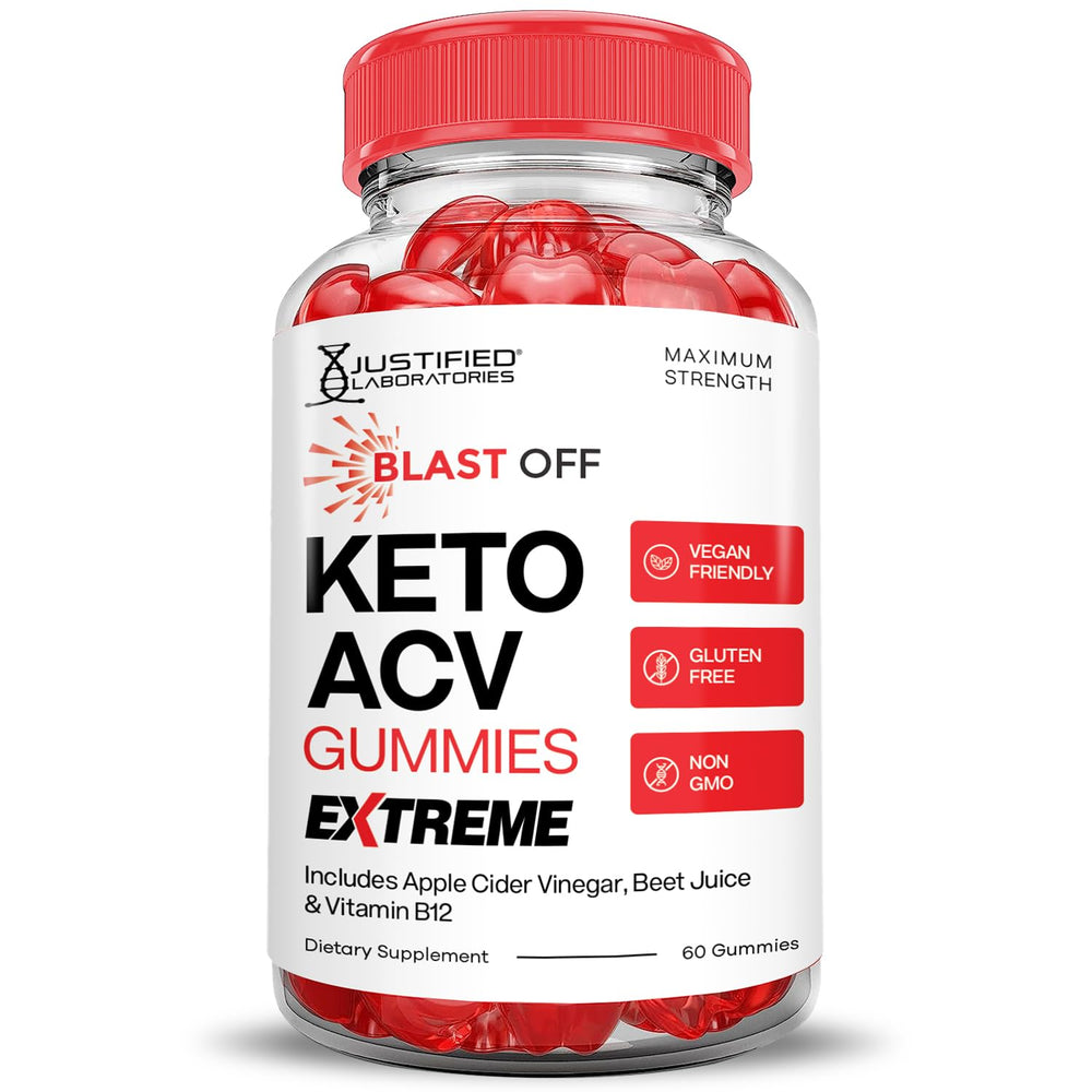 Justified Laboratories Blast Off Keto ACV Gummies pouring demonstrates quick daily dosing.