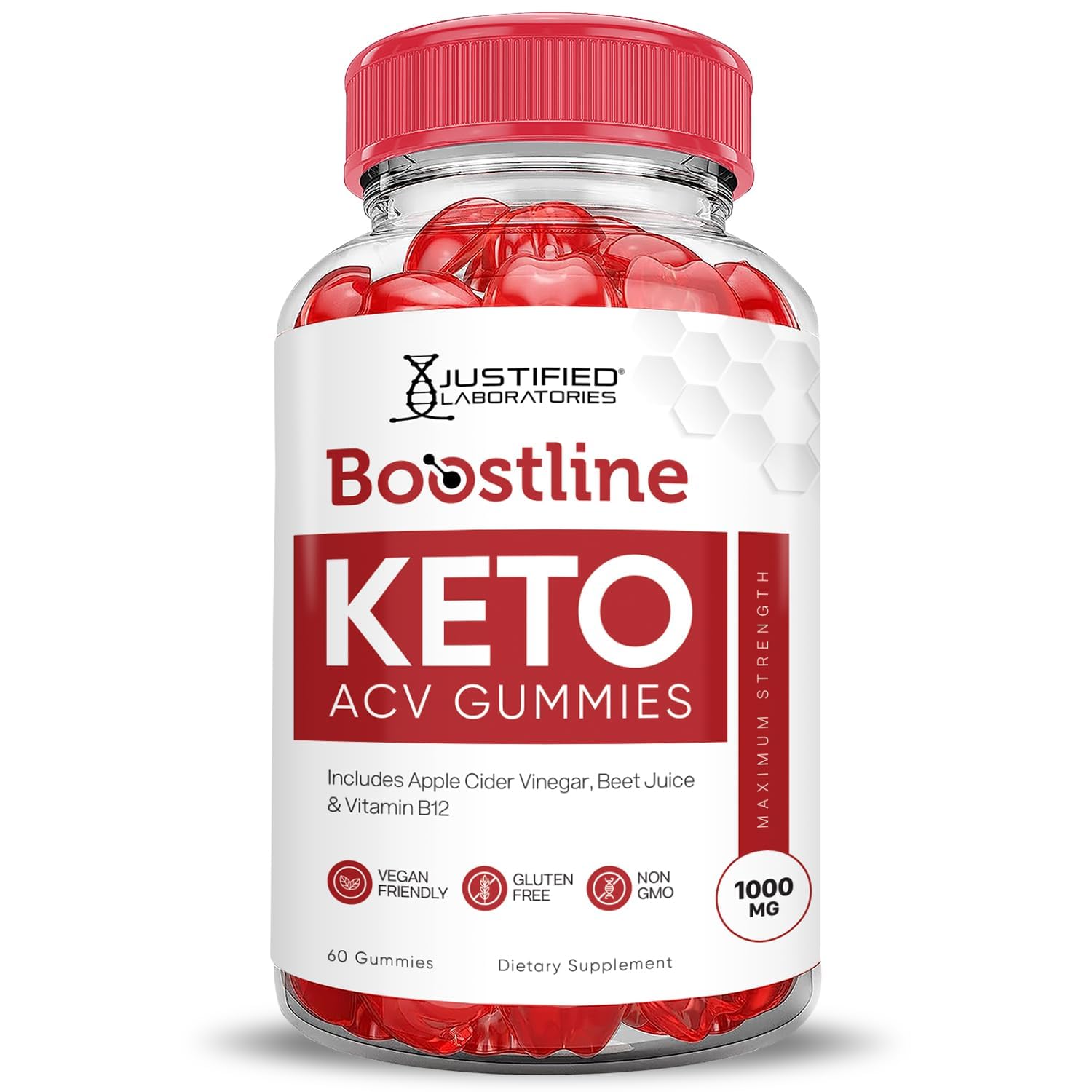 Justified Laboratories Boostline Keto ACV bottle-closeup highlighting vegan formula