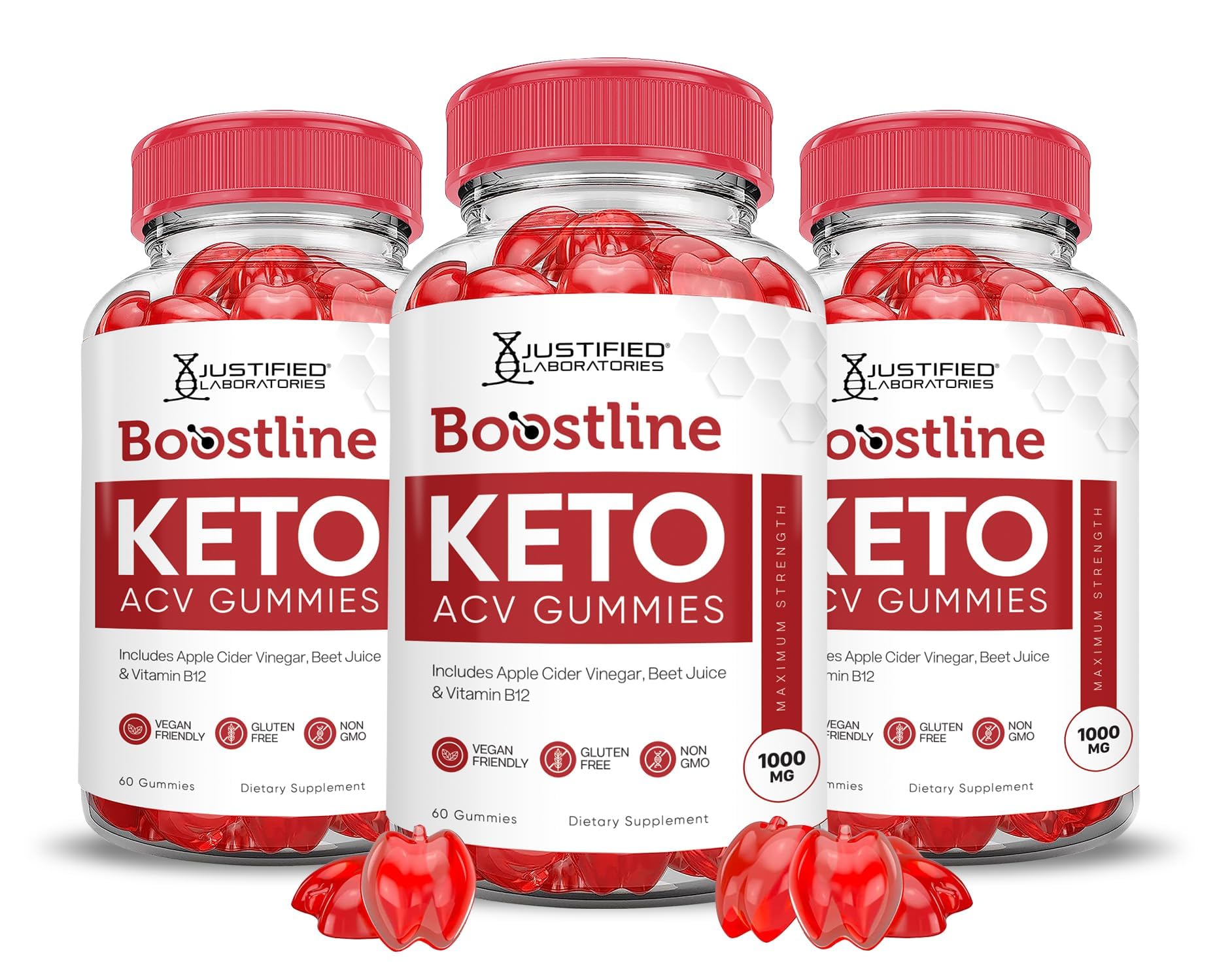 Justified Laboratories Boostline Keto ACV bottle-front showing convenient daily gummies