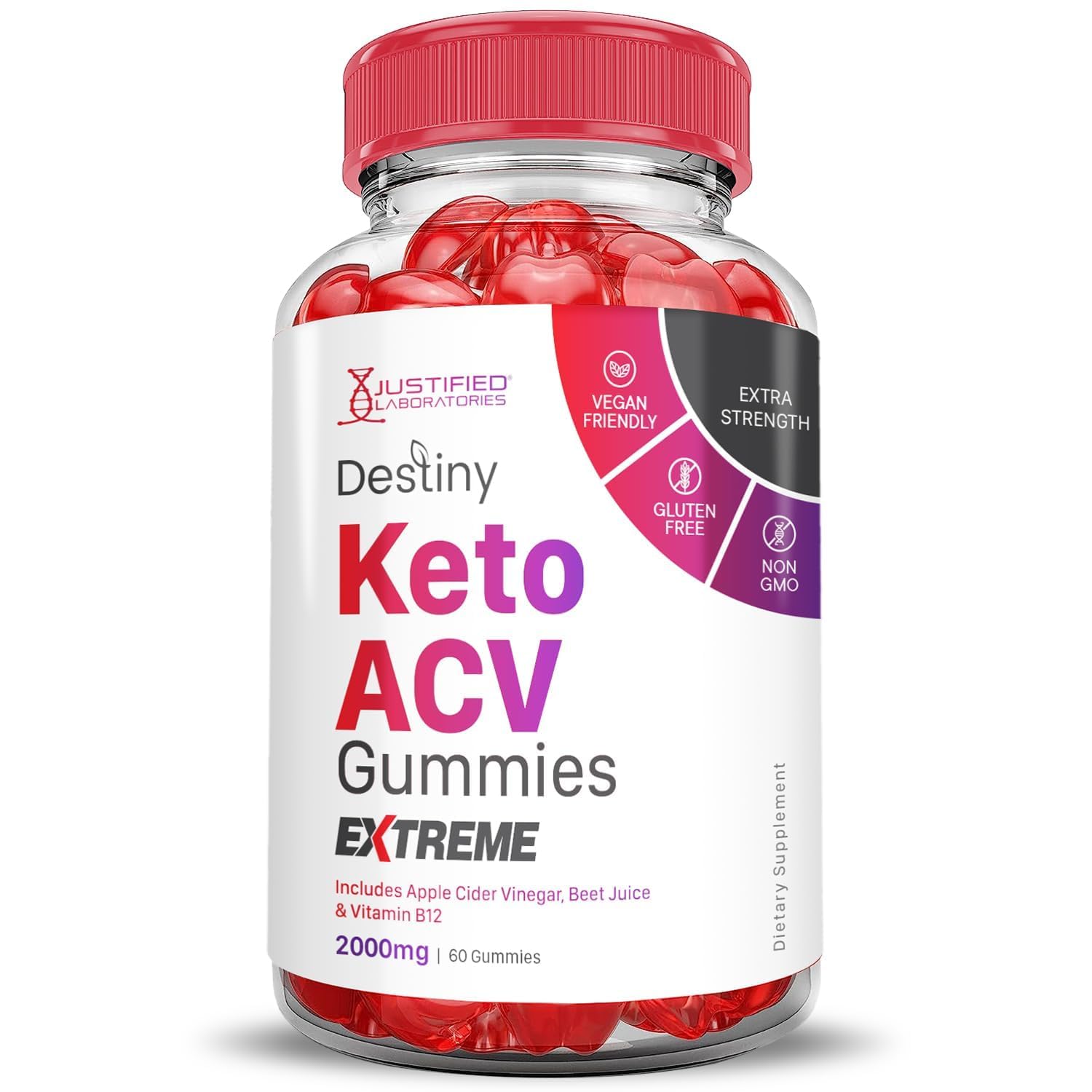 Destiny Keto ACV Gummies beet root visible, adding color and nutrients.