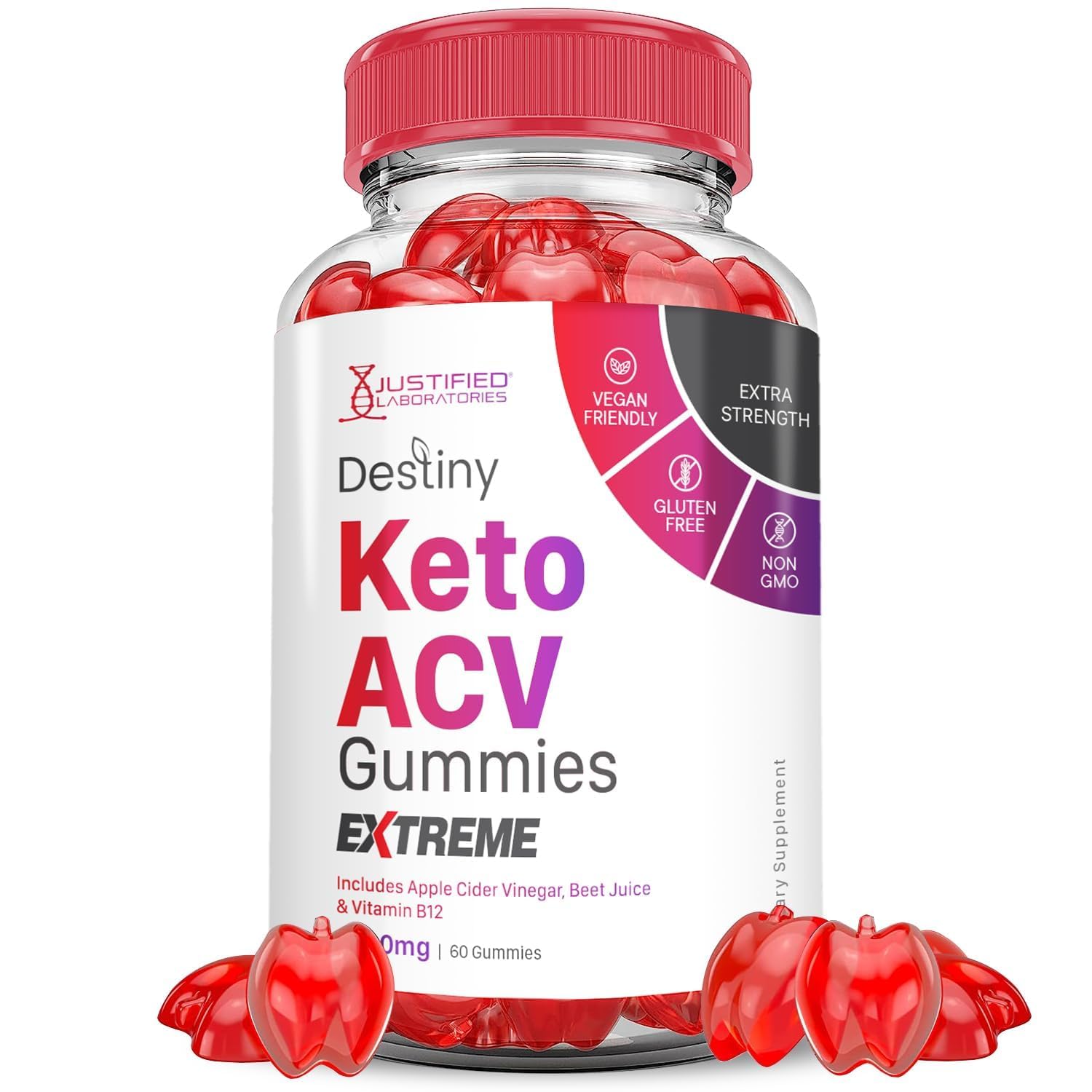 Justified Laboratories Destiny Keto ACV Gummies bottle for a convenient daily routine.