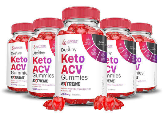 Justified Laboratories Destiny Keto ACV Gummies Extreme bottle highlighting 2000mg blend