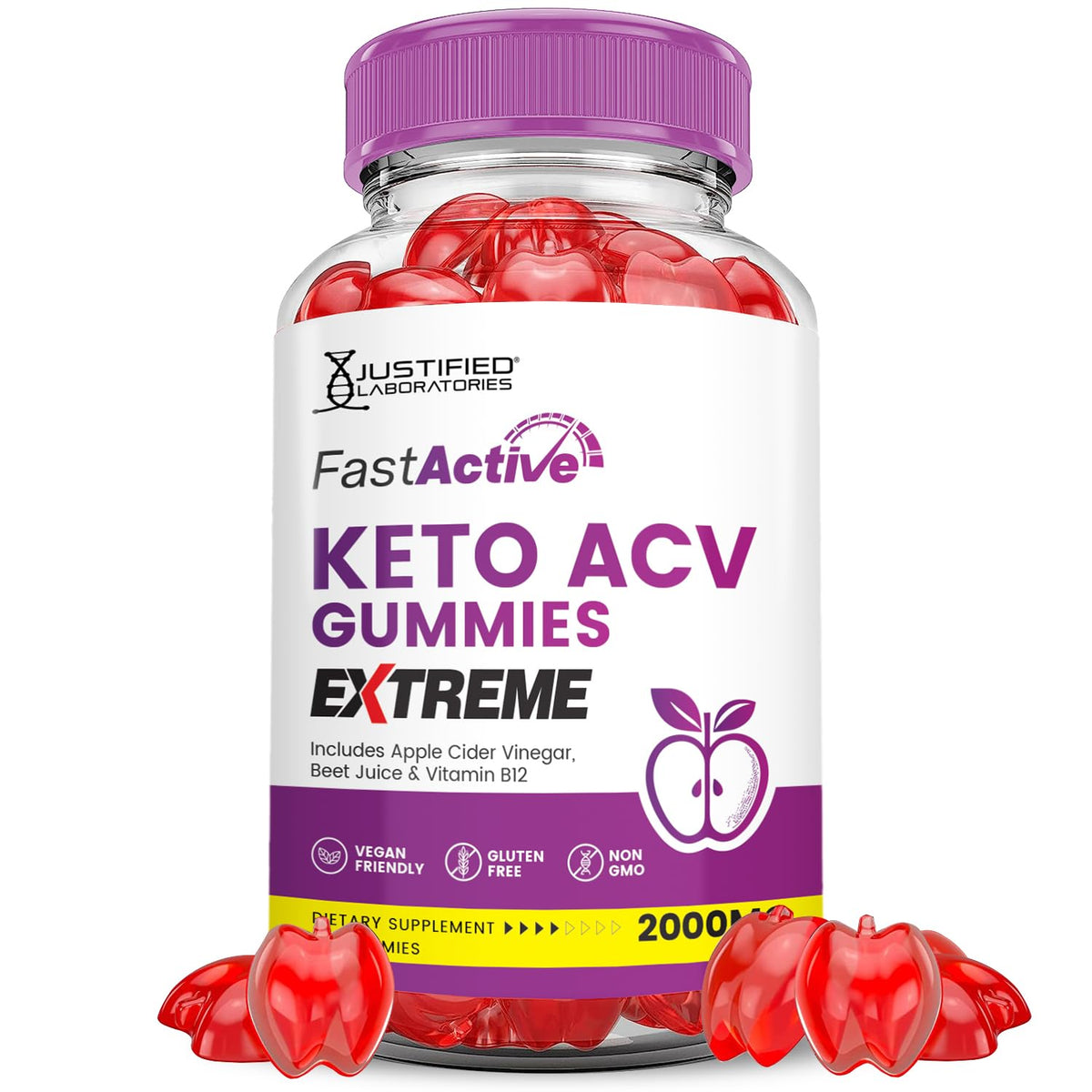 Justified Laboratories Fast Active Keto ACV Gummies with apple cider vinegar for daily energy support.